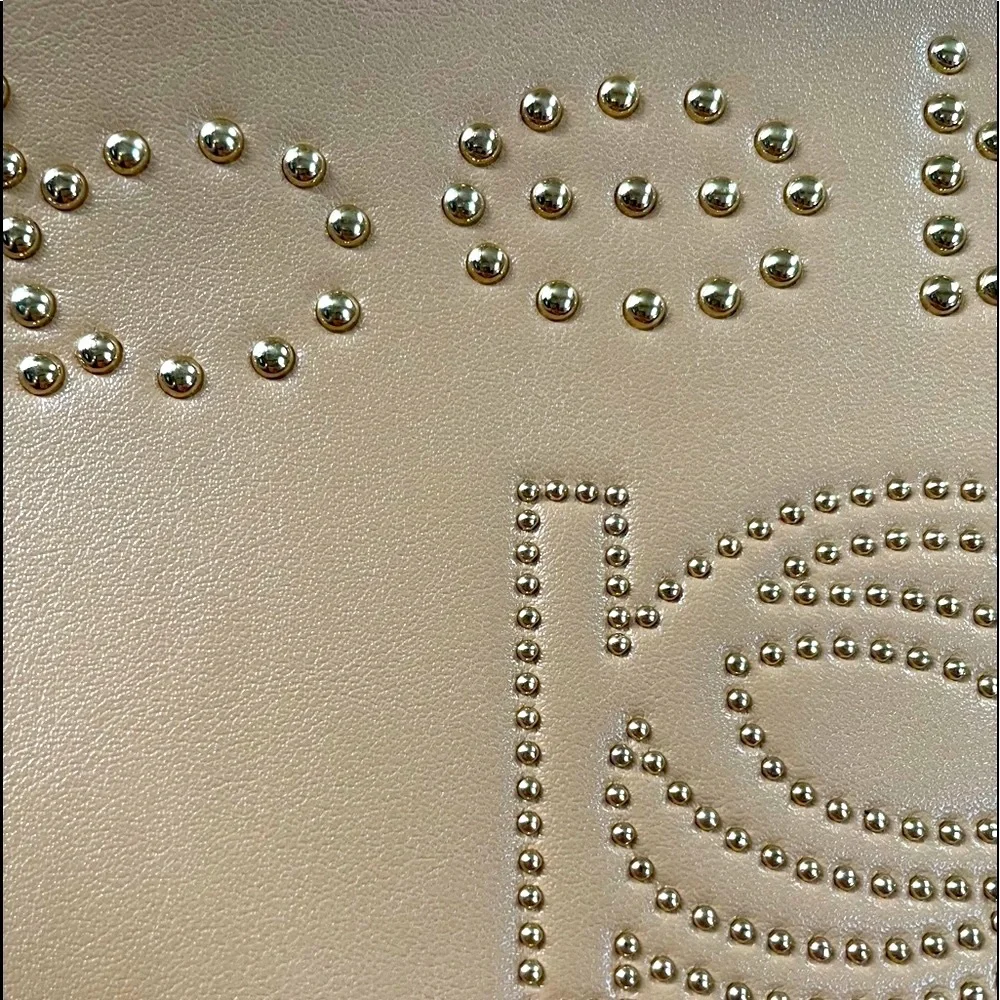 Bebe tan tote with beaded branding and card case